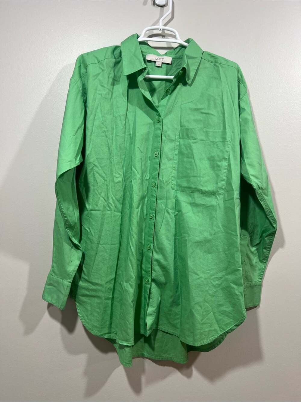 LOFT Green Oversized Button-Down Shirt with Chest Pocket Medium